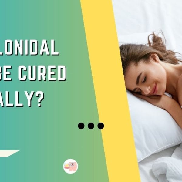 An illustrative slide from Dr. Rajarshi Mitra, Specialist Laparoscopic Surgeon & Proctologist in Abu Dhabi, exploring alternative treatment options with the query 'Can Pilonidal Sinus Be Cured Naturally?'. The image features a peaceful young woman sleeping comfortably on a white bed, suggesting the importance of rest in natural healing processes. The design is complemented by a teal and yellow color scheme, with the practice's logo adding a professional touch to the slide.